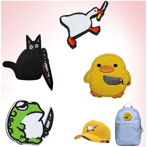 ANFUXT 4 Stücke Patches Klett Klett Patch Lustig Patch Klett Gänse-Ente-Frosch-Katze-Klettverschluss Mit Messer BekleidungszubehöR Mit Klettverschluss für Jeans Hemden Hüte Rucksäcke Andere Kleidung von ANFUXT