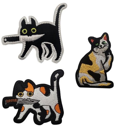 Klett Patch Patch Schwarze Katze mit Messer zum Aufbügeln PVC Klett Patch Katze mit Messer BüGelbild Klettverschluss FüR Kinder Lustige MilitäR Patches Klett Patches Klett für T-Shirt Jeans Taschen von ANFUXT