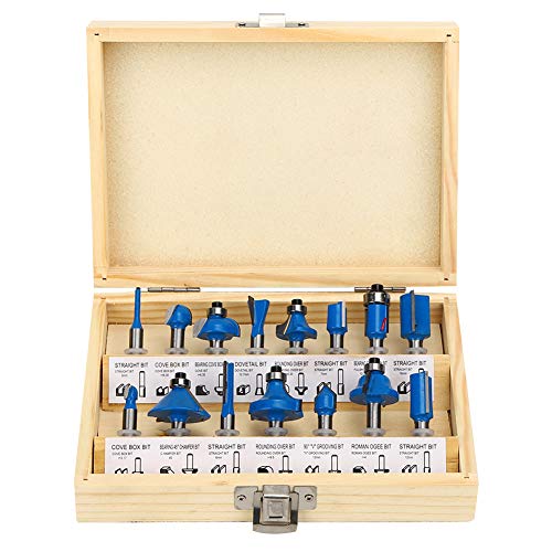 15pcs Router-Bit-Set, 1/4-Zoll-Universalgriff Holzbearbeitung Router Robuste Legierung, YG8-Wolfram-Carbidklinge Zum Routing-Formen-Rillen, mit Geschlossenen Lagerwalzen für Glatt von ANGGREK
