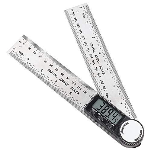 ANGGREK Digitaler Protraktor-Lineal Edelstahlwinkel-Finder mit Verriegelungsknopf und LCD-Display für Holzbearbeitungskonstruktionsmessungen 0-360 ° 10-390 Mm von ANGGREK