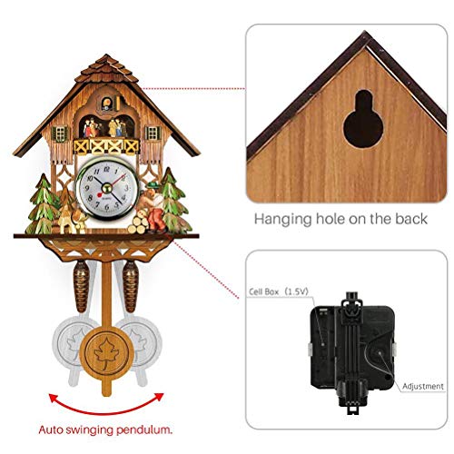 ANGGREK Traditionelle Kuckucksuhr Im Nordwestlichen Europäischen Stil Holz Vogelhaus Wanduhr mit Automatischem Schwung Glockenpendel für Wohnkultur (CM001) von ANGGREK