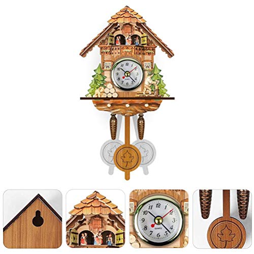ANGGREK Traditionelle Kuckucksuhr Im Nordwestlichen Europäischen Stil Holz Vogelhaus Wanduhr mit Automatischem Schwung Glockenpendel für Wohnkultur (CM003) von ANGGREK