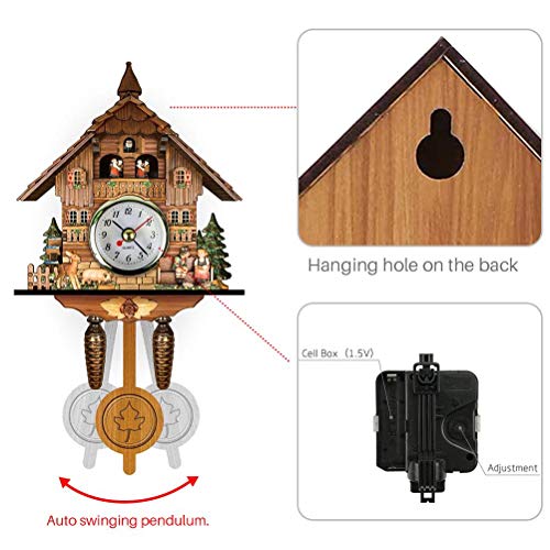 ANGGREK Traditionelle Kuckucksuhr Im Nordwestlichen Europäischen Stil Holz Vogelhaus Wanduhr mit Automatischem Schwung Glockenpendel für Wohnkultur (CM010) von ANGGREK