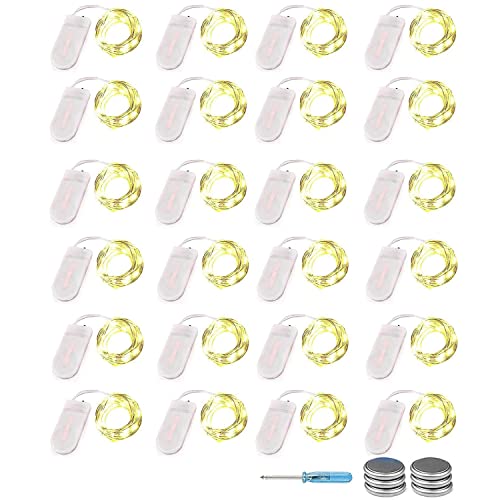 24 Stück 30er LED Micro Lichterkette Batterie-betrieb, 3M Kupferdraht Lichterkette String Fairy Lights, Wasserdicht Lichterketten für DIY Weihnachten Hochzeit Party Festival Dekorationen, Warmweiß von ANGMLN