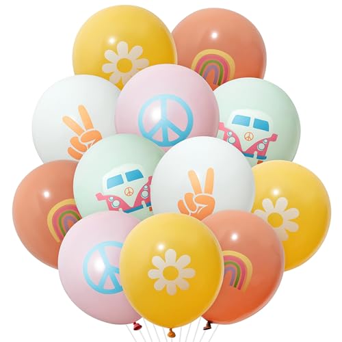 50 Stück Groovy Retro Hippie Luftballons Mädchen Party Thema Lächeln Gesichter für Geburtstag Themenparty für Jungen und Mädchen Retro verschiedene Muster Party Decor Karneval Dekoration von ANGOLIO