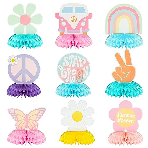 ANGOLIO 9PCS Hippie Boho Honeycomb Centerpieces for Party Supplies, Birthday Party Decorations Rainbow Daisy Flower Butterfly Peace Theme Decor Table Topper Baby Shower Decoration for Boy Girl von ANGOLIO