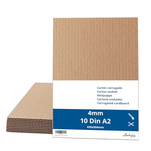 10 Stück braune Wellpappe DIN A2 - Karton 4mm dick (42 x 59,4 cm) - Zum Verpacken und Basteln von ANHELUS PAPER & DECO