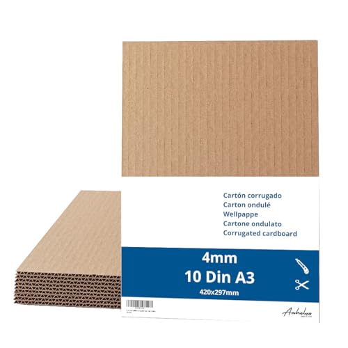 10 Stück braune Wellpappe DIN A3 - Karton 4mm dick (42 x 29,7 cm) - Zum Verpacken und Basteln von ANHELUS PAPER & DECO