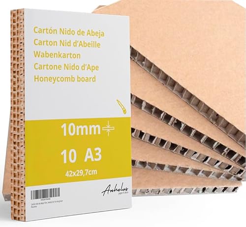 10 x A3 Waben-Karton 10 mm dicke, 10 Blatt Größe A3 (42 x 29,7 cm), Kraft auf beiden Seiten von ANHELUS PAPER & DECO