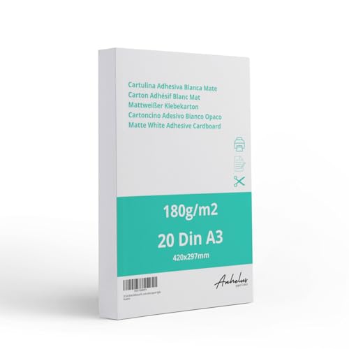 ANHELUS PAPER & DECO 20 mattweiße Klebekartons im Din A3-Format (42 x 29,7 cm), Packung mit 20 Blatt, 180 g Klebekarton, ideal für die einfache Haftung auf einem Starren Untergrund von ANHELUS PAPER & DECO