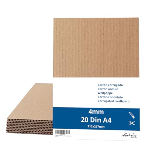 20 Stück braune Wellpappe DIN A4 - Karton 4mm dick (21 x 29,7 cm) - Zum Verpacken und Basteln von ANHELUS PAPER & DECO