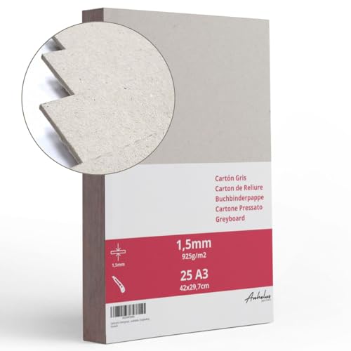 25 Blatt A3 Graukarton 1,5 mm dick, Größe 42x29,7cm, Graupappe 925 g/m², Buchbinderpappe, Presskarton, Recyclinkarton, Bastelarbeiten, binde, Scrapbooking 25 Blatt A3 Graukarton 1,5 mm dick, Größe 42x29,7cm, Graupappe 925 g/m², Buchbinderpappe, Presskarton, Recyclinkarton, Bastelarbeiten, binde, Scrapbooking von ANHELUS PAPER & DECO