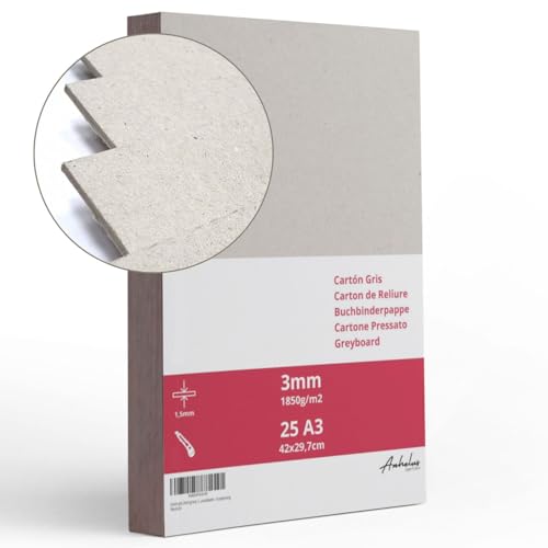 25 Blatt A3 Graukarton 3 mm dick, Größe 42x29,7cm, Graupappe 1850 g/m², Buchbinderpappe, Presskarton, Recyclinkarton, Bastelarbeiten, binde, Scrapbooking 25 Blatt A3 Graukarton 3 mm dick, Größe 42x29,7cm, Graupappe 1850 g/m², Buchbinderpappe, Presskarton, Recyclinkarton, Bastelarbeiten, binde, Scrapbooking von ANHELUS PAPER & DECO