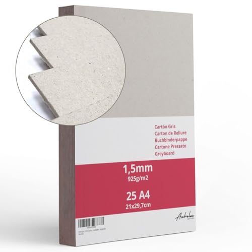 25 Blatt A4 Graukarton 1,5 mm dick, Größe 21x29,7cm, Graupappe 925 g/m², Buchbinderpappe, Presskarton, Recyclinkarton, Bastelarbeiten, binde, Scrapbooking 25 Blatt A4 Graukarton 1,5 mm dick, Größe 21x29,7cm, Graupappe 925 g/m², Buchbinderpappe, Presskarton, Recyclinkarton, Bastelarbeiten, binde, Scrapbooking von ANHELUS PAPER & DECO