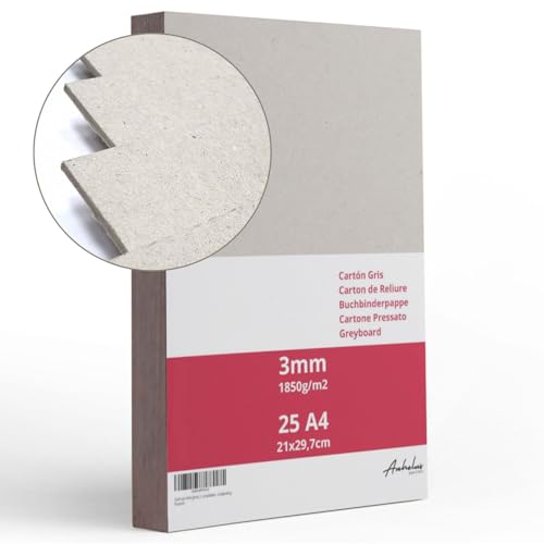 25 Blatt A4 Graukarton 3 mm dick, Größe 21x29,7cm, Graupappe 1850 g/m², Buchbinderpappe, Presskarton, Recyclinkarton, Bastelarbeiten, binde, Scrapbooking 25 Blatt A4 Graukarton 3 mm dick, Größe 21x29,7cm, Graupappe 1850 g/m², Buchbinderpappe, Presskarton, Recyclinkarton, Bastelarbeiten, binde, Scrapbooking von ANHELUS PAPER & DECO