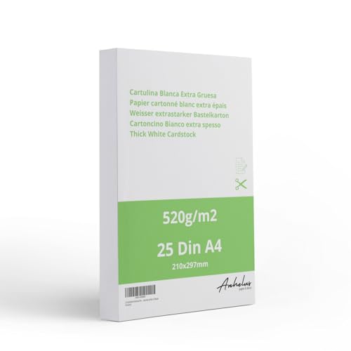 25 Bastelkarton A4 Weiß 520gr/m2 - Packung mit 25 Blatt 21x29,7cm Zeichenkarton - 0,6mm Extra dicker karton a4 zum Basteln 25 Bastelkarton A4 Weiß 520gr/m2 - Packung mit 25 Blatt 21x29,7cm Zeichenkarton - 0,6mm Extra dicker karton a4 zum Basteln von ANHELUS PAPER & DECO