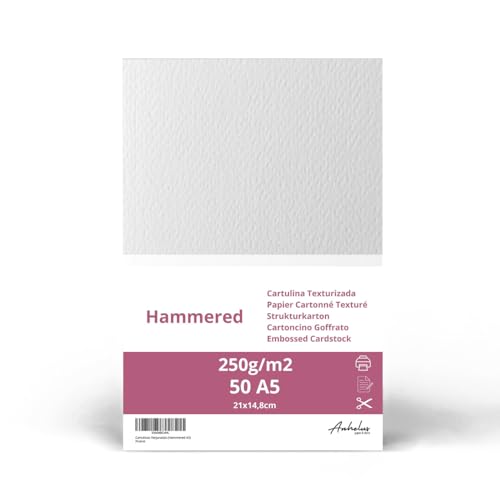 50 Gehämmerter Karton A5, 250 g/m² dick, Packung mit 50 A5 Blättern, Karton zum Gestalten von Hochzeitseinladungen, Diplomen, Erinnerungen oder zum Basteln 50 Gehämmerter Karton A5, 250 g/m² dick, Packung mit 50 A5 Blättern, Karton zum Gestalten von Hochzeitseinladungen, Diplomen, Erinnerungen oder zum Basteln von ANHELUS PAPER & DECO
