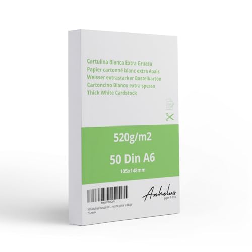 50 Postkarten A6 Weiß 520gr/m2 - Packung mit 50 Blatt 10,5x14,8cm Zeichenkarton - 0,6mm Extra dicker karton a6 zum Basteln 50 Postkarten A6 Weiß 520gr/m2 - Packung mit 50 Blatt 10,5x14,8cm Zeichenkarton - 0,6mm Extra dicker karton a6 zum Basteln von ANHELUS PAPER & DECO