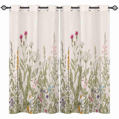 ANHOPE Botanische Wildblume Florale Blickdichte Gardinen mit Ösen Thermo Vorhänge Kinder Mädchen Vorhang Blackout Curtain Wohnzimmer Schlafzimmer Verdunklungsvorhänge 2er Set H 175 x B 140 cm von ANHOPE