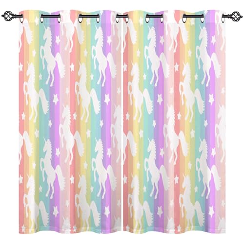 ANHOPE Bunte Regenbogen Einhorn Blickdichte Gardinen mit Ösen Kinder Mädchen Thermo Vorhänge Wohnzimmer Schlafzimmer Verdunklungsvorhänge 2er Set H 160 x B 107 cm von ANHOPE