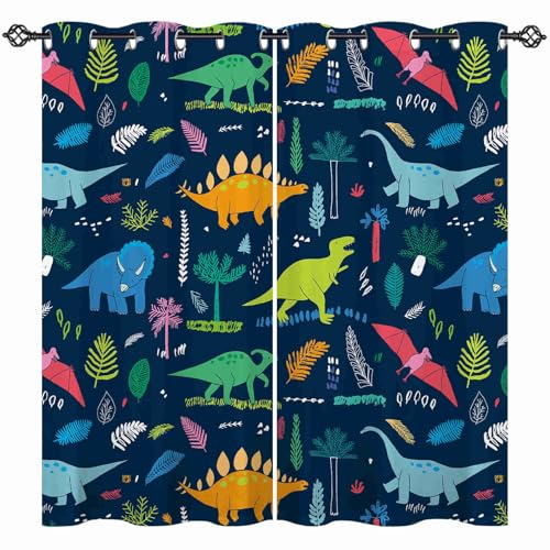 ANHOPE Cartoon Tier Dinosaurier Blickdichte Gardinen mit Ösen Thermo Vorhänge Kinder Jungen Mädchen Vorhang Blackout Curtain Wohnzimmer Schlafzimmer Verdunklungsvorhänge 2er Set H 138 x B 132 cm von ANHOPE