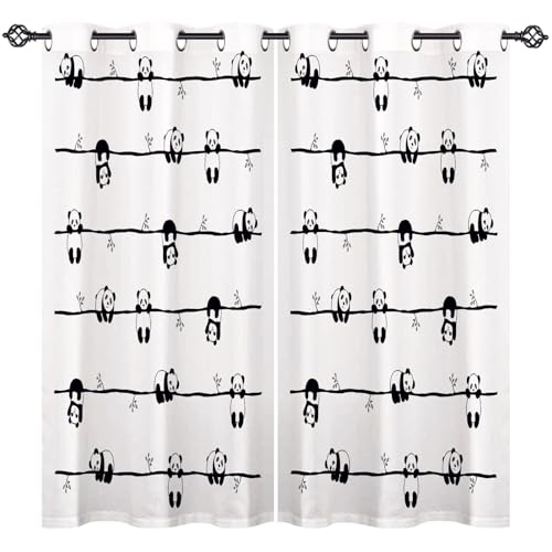ANHOPE Nette Cartoon Tier Panda Gardinen Blickdichte mit Ösen Weich Thermo Vorhänge Blackout Curtain Vorhang Wohnzimmer Schlafzimmer Verdunklungsvorhänge 2er Set H 160 x B 140 cm von ANHOPE
