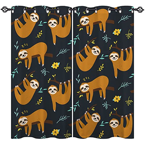 ANHOPE Nette Dschungel Tier Faultier Vorhänge mit Ösen Kinder Jungen Mädchen Gardinen Blickdichte Thermo Vorhang Blackout Curtain Schlafzimmer Wohnzimmer Verdunklungsvorhänge 2er Set H 138 x B 117 cm von ANHOPE