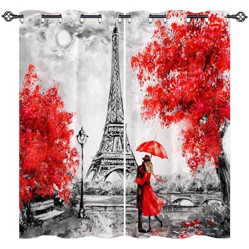 ANHOPE Ölgemälde Paris Eiffelturm Vorhänge mit Ösen Kinder Mädchen Gardinen Blickdichte Thermo Vorhang Blackout Curtain Schlafzimmer Wohnzimmer Verdunklungsvorhänge 2er Set H 138 x B 117 cm von ANHOPE