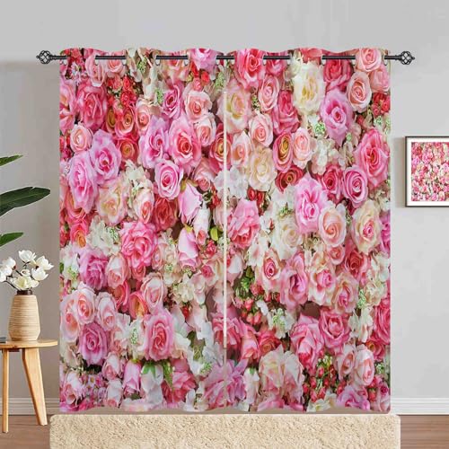 ANHOPE Rosa Rot Blume Rose Vorhänge mit Ösen Blickdichte Gardinen Blackout Curtain Thermo Vorhang Kinder Mädchen Schlafzimmer Wohnzimmer Verdunklungsvorhänge 2er Set H 210 x B 132 cm von ANHOPE