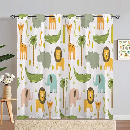 ANHOPE Safari Tier Löwe Elefant Blickdichte Gardinen mit Ösen Thermo Vorhänge Kinder Jungen Mädchen Vorhang Blackout Curtain Wohnzimmer Schlafzimmer Verdunklungsvorhänge 2er Set H 214 x B 140 cm von ANHOPE