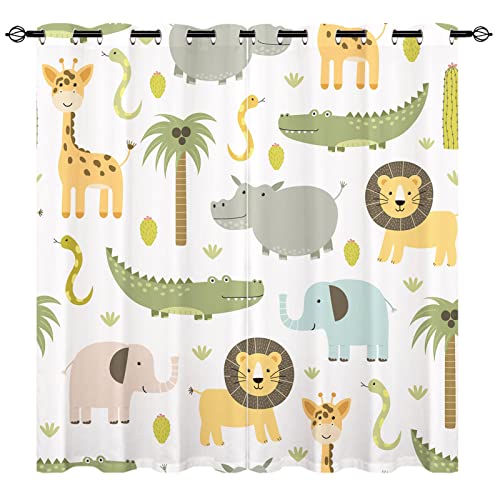 YUANZU Safari Tier Vorhänge für Kinder Krokodil Löwe Elefant Giraffe Wald Zoo Muster Öse Verdunkelung Raum Verdunkelung Fenster Vorhänge für Jungen Mädchen Schlafzimmer 2 Platten W117cm x D137cm von ANHOPE