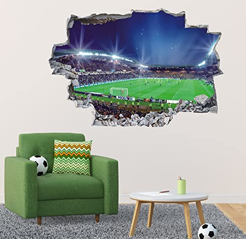 ANHUIB 3D Wandtattoo Fussball Arena,Durchbruch Wandaufkleber für Kinderzimmer Jungen,3D Wandtattoo Fußball,Bunte FussballWandbild Jugendzimmer,Teenager Schlafzimmer Deko Wandaufkleber Geschenk,89x59cm von ANHUIB