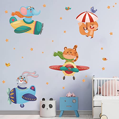 ANHUIB Flugzeug Tiere Wandaufkleber,Wandsticker Babyzimmer,Wandtattoo Kinderzimmer Tiere,Elefant Tiger Kaninchen Vogel Wandsticker Schlafzimmer Wanddeko,Mädchen und Jungen Schlafzimmer WandStickers von ANHUIB