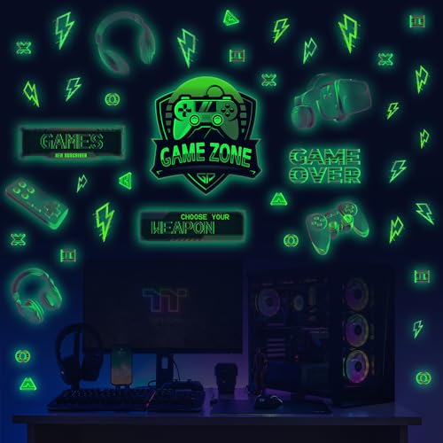 ANHUIB Gamer Wandtattoo,Leuchtende Gaming Wandsticker Kinderzimmer,Wandaufkleber Leuchtend Gamer,Aufkleber Gaming Zone,Leuchtsticker Gaming,Fluoreszierende Aufkleber Gamer für Jugendzimmer Teenager von ANHUIB