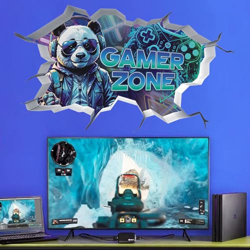 ANHUIB Gaming Wandtattoo Kinderzimmer Junge Wandtattoo Panda Gamer Wandsticker 3D Gaming Jungen Wandsticker Gamer Zone Groß Game Wandaufkleber Jugendzimmer Junge Wandsticker Schlafzimmer Spielzimmer von ANHUIB