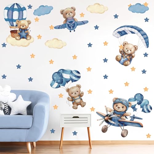 ANHUIB Tier Wandtattoo Kinderzimmer Blau Wandaufkleber Flugzeug Wandsticker Kinderzimmer Jungen Kinder Wandtattoo Wandsticker Tiere Kinderzimmer Babyzimmer Schlafzimmer Wanddeko Wandtattoo Wolken Deko von ANHUIB
