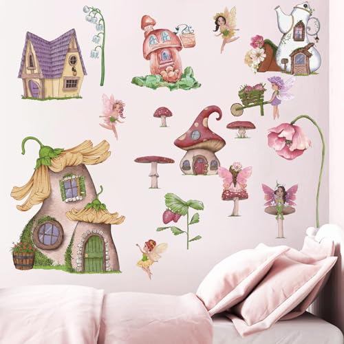 ANHUIB Wandtattoo Kinderzimmer Mädchen, Wandsticker Blumen Fee, Wanddeko für Kinderzimmer, Babyzimmer, Schlafzimmer von ANHUIB