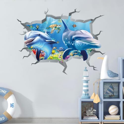ANHUIB Wandtattoo Unterwasserwelt,Wandsticker Fische Unterwasserwelt,3D Wandaufkleber für Meer,Wandaufkleber Ozean Fisch Meeresschildkröten,Wandsticker Junge Kinderzimmer Badezimmer Wanddeko von ANHUIB