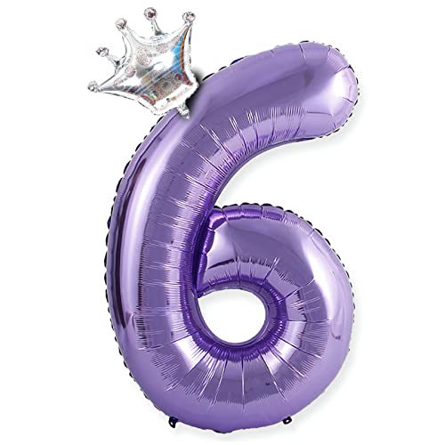 40 Zoll 0-9 XXL Zahlen Luftballon, 100 cm lila Riesen Geburtstagsdeko Zahl 6 Folien Helium Ballon, Folienballon für Junge Mädchen 6. Geburtstag, Hochzeit, Jubiläum Party Dekoration von ANICEMOON