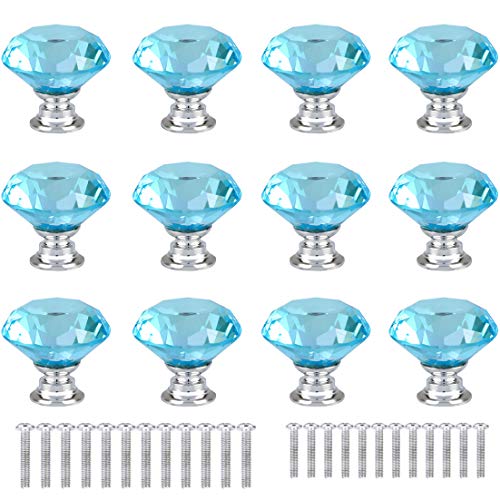 anjuu 12 PCS 30 mm Diamant Form Kristall Glas Möbelknopf mit Schrauben Schublade Knopf Pull Griff verwendet für Küche, Kommode, Tür, Schrank azurblau von ANJUU