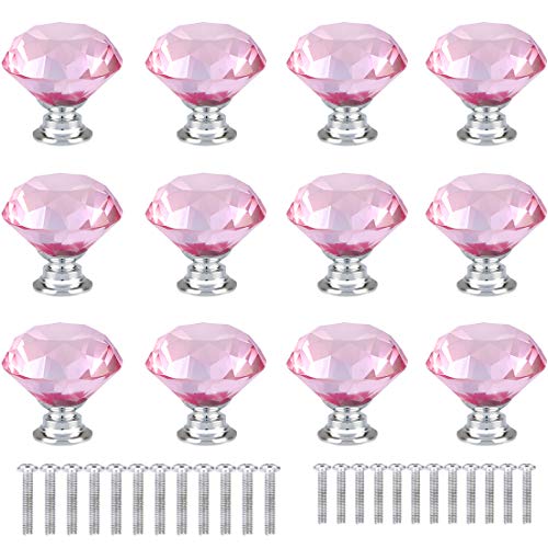 anjuu 12 PCS 30 mm Diamant Form Kristall Glas Möbelknopf mit Schrauben Schublade Knopf Pull Griff verwendet für Küche, Kommode, Tür, Schrank rose von ANJUU