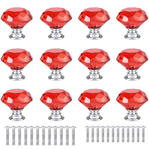 anjuu 12 PCS 30 mm Diamant Form Kristall Glas Möbelknopf mit Schrauben Schublade Knopf Pull Griff verwendet für Küche, Kommode, Tür, Schrank rot von ANJUU