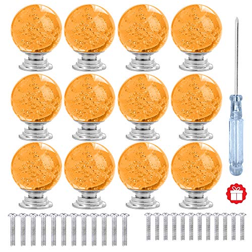 anjuu 12 PCS 30 mm Runde Form Blase Kristall Glas Möbelknopf mit Schrauben Schublade Knopf Pull Griff verwendet für Küche, Kommode, Tür, Schrank bernsteinfarben von ANJUU