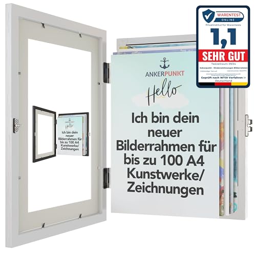 ANKERPUNKT Bilderrahmen Kinderzeichnungen A4 weiß für bis zu 100 gemalte Bilder Zeichnungen - Kinder Kunstrahmen Frontöffnung Wechselrahmen aus Holz - Geschenke für Mama, Papa, Oma, Opa ANKERPUNKT Bilderrahmen Kinderzeichnungen A4 weiß für bis zu 100 gemalte Bilder Zeichnungen - Kinder Kunstrahmen Frontöffnung Wechselrahmen aus Holz - Geschenke für Mama, Papa, Oma, Opa von ANKERPUNKT