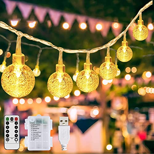 ANKOUJA Lichterkette Batterie Außen Innen LED Warmweiß Kugel mit Fernbedienung USB Timer 8M 80 LED IP67 8 Modi für Weihnachtsbaum Zimmer Hochzeit Weihnachten von ANKOUJA
