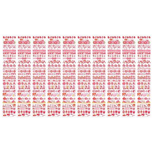 10 Blatt Long Strip Pet Tape Sharing Aufkleber Netter Cartoon kleine Dekorationsaufkleber für Kalender (Erdbeerrosa) von ANKROYU