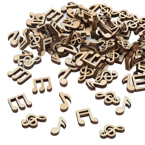 ANKROYU 100 Stück Holz Musiknoten, DIY Dekoration Noten für Wanddekoration, Leicht zu Bemalen, Vintage Gemischte Musiknoten für Heimdekoration von ANKROYU