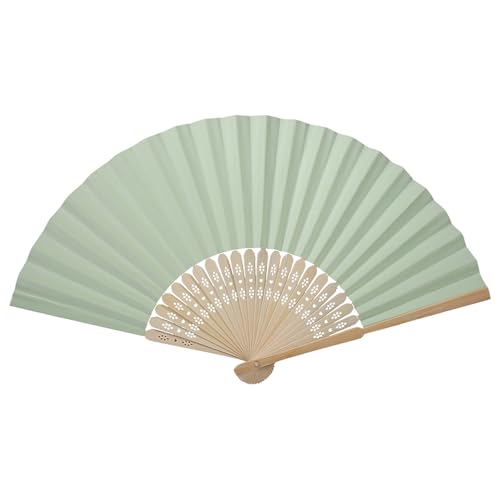ANKROYU Chinesischer Fächer, Bambus Fächergriff Papier Fächerblatt Faltfächer, Retro-Stil Leerer Papierfächer zum DIY Malen, Faltbarer Handfächer für Hochzeitsdeko Fotografie(Hellgrün) von ANKROYU