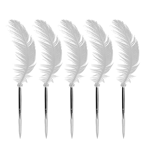 ANKROYU Feder Kugelschreiber Premium antike Federstifte elegante Schreibwerkzeuge für Hochzeitsgeschäft Kalligraphie Edelstahl Federmaterial weiß grau rosa 5pcs 40x12cm (Grau) von ANKROYU
