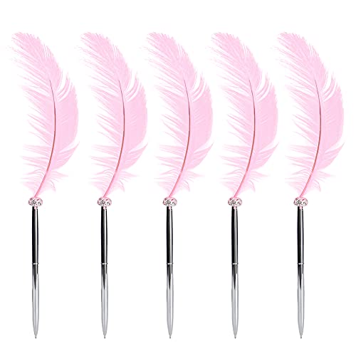 ANKROYU Feder Kugelschreiber Premium antike Federstifte elegante Schreibwerkzeuge für Hochzeitsgeschäft Kalligraphie Edelstahl Federmaterial weiß grau rosa 5pcs 40x12cm (Rosa) von ANKROYU